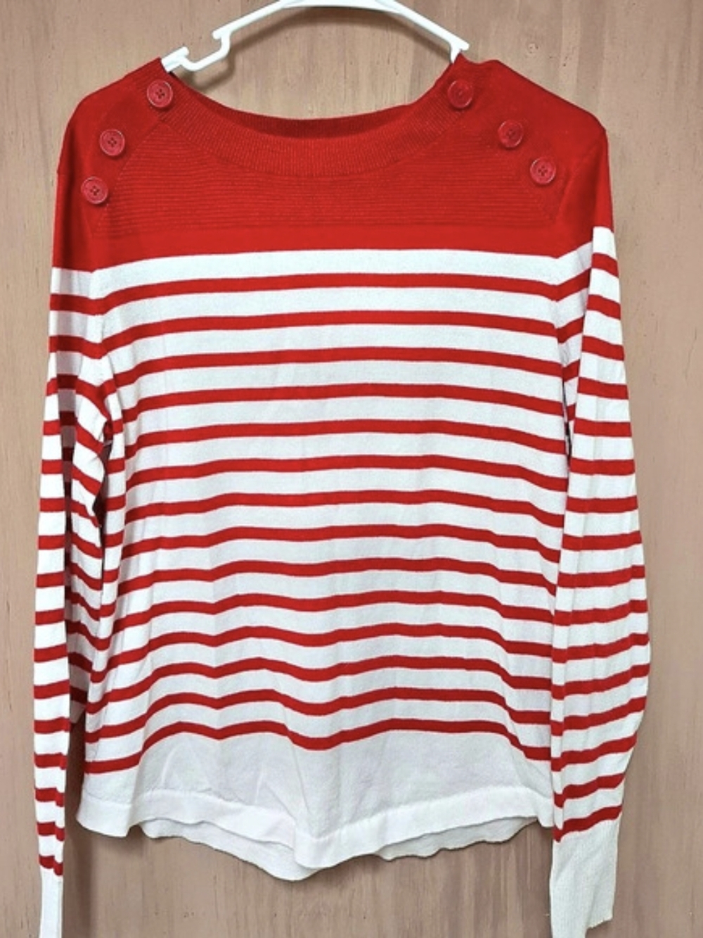Liz Claiborne Simply Liz Striped Sweater in Red & White Large Like New